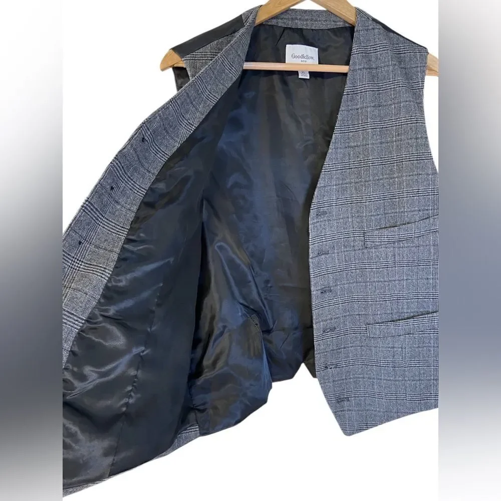 Men’s Goodfellow & Co Gray and Black Plaid Flannel Vest Size XL